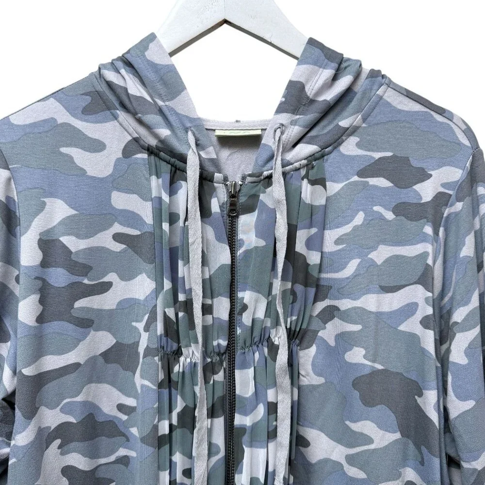 LOGO Lori Goldstein Hoodie Plus Size 1X Gray Camo Zip Front Stretch Jacket Women - Picture 3 of 9